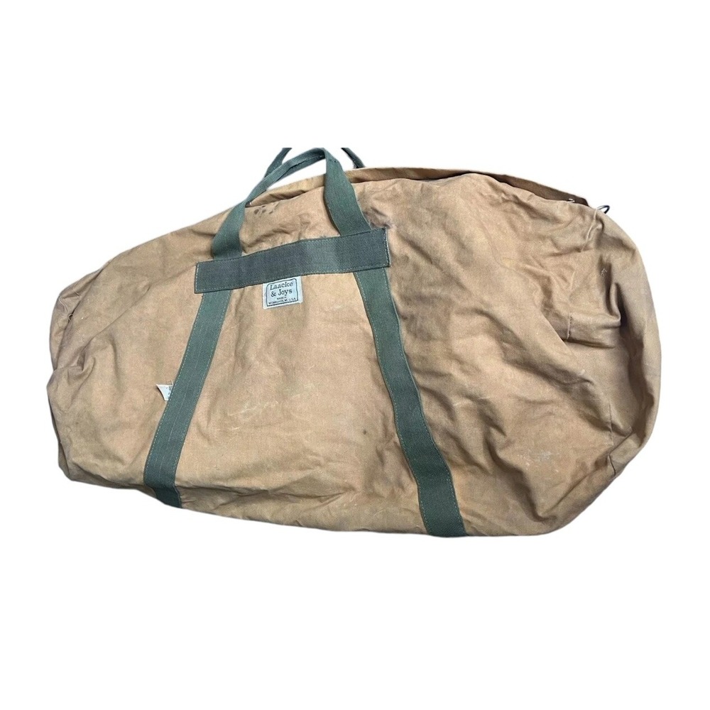 Vintage Laacke & Joys Canvas Tent Bag Tan USA Made Rare Brown Green